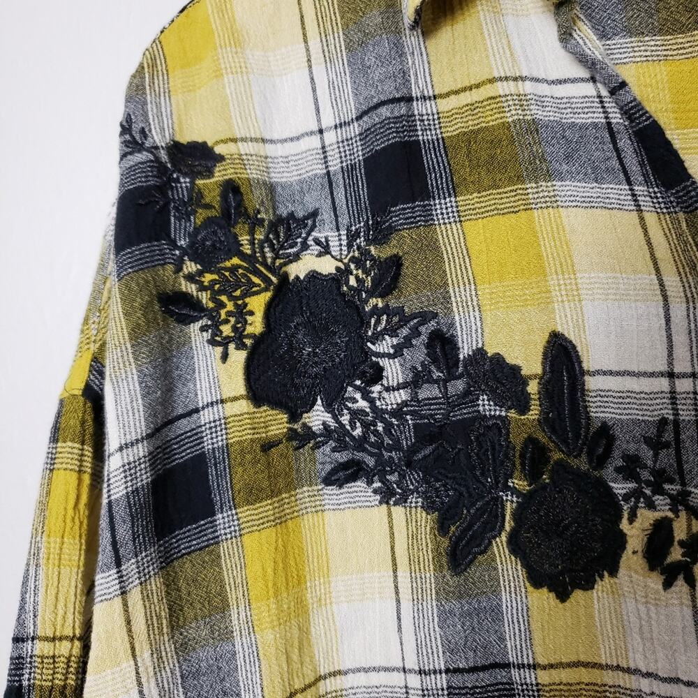 Maeve Anthropologie Plaid Flannel Tunic Floral Embroidered Oversized Shirt XS - Picture 5 of 12